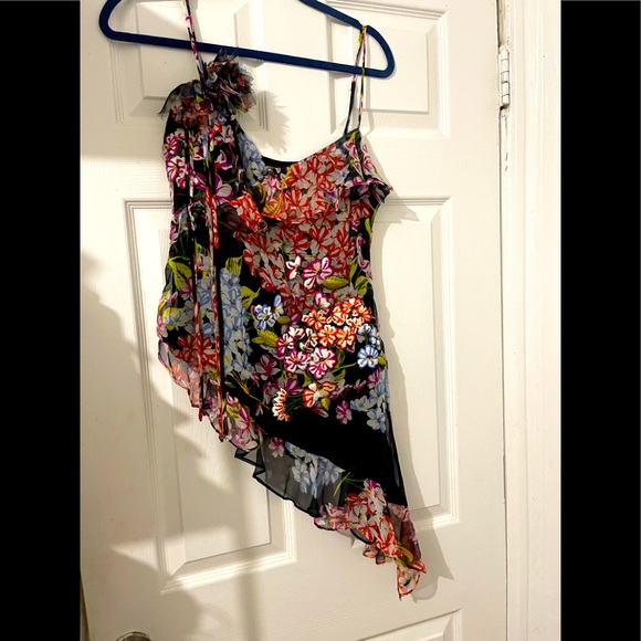 Josie Natori silk asymmetric floral top - Picture 1 of 5